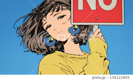 Noのレッドカードサインを出している女性