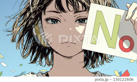 Noのレッドカードサインを出している女性