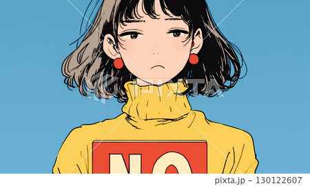 Noのレッドカードサインを出している女性