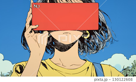 Noのレッドカードサインを出している女性