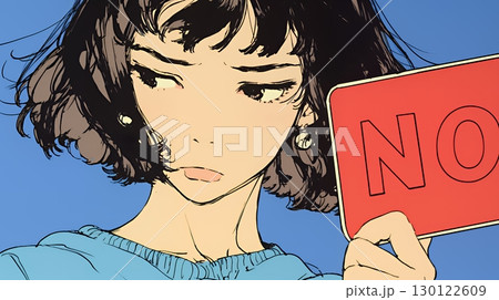 Noのレッドカードサインを出している女性