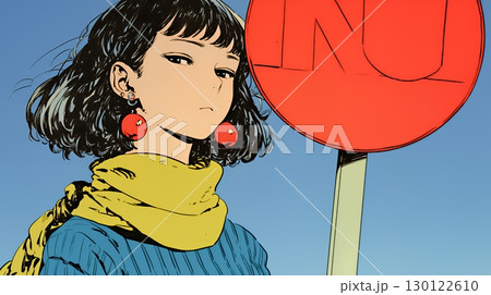Noのレッドカードサインを出している女性