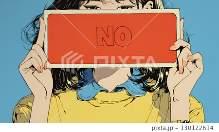 Noのレッドカードサインを出している女性