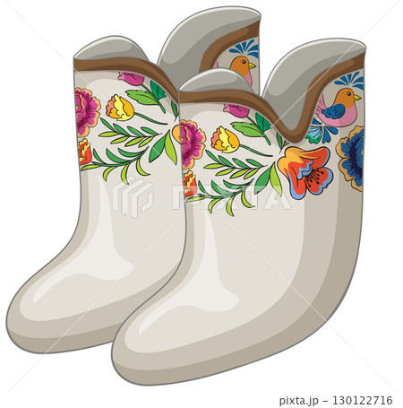 Traditional Russian Felt Boots with Floral Folk Art 130122716