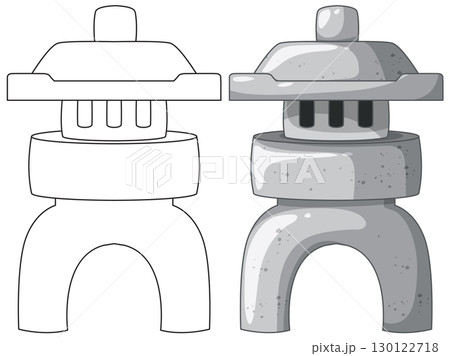 Japanese Stone Lantern Vector Illustration with Outline and Color Japanese Stone Lantern Vector Illustration with Outline and Color 130122718