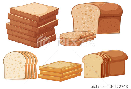 Assorted Sliced Bread Loaves and Toast Vector Illustration 130122748