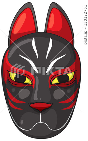Japanese Fox Mask Vector with Red and Black Accents 130122751