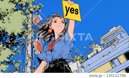 笑顔でYesサインを出している女性
