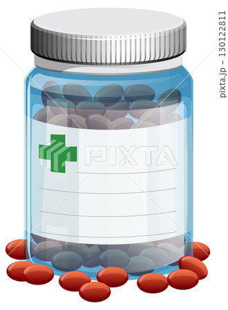 Prescription Pill Bottle with Red Tablets and Label 130122811