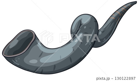 Curved Shofar Horn Vector Illustration on White Background 130122897