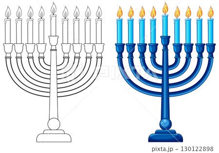 Hanukkah Menorah with Lit Candles Vector Illustration 130122898