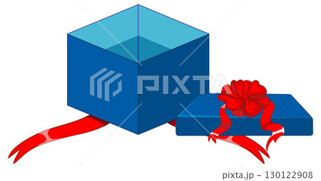 Open Blue Gift Box With Red Ribbon and Lid Open Blue Gift Box With Red Ribbon and Lid 130122908