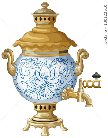 Traditional Russian Samovar with Ornate Floral Design 130122910