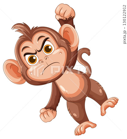 Angry Cartoon Monkey Swinging with Raised Fist Angry Cartoon Monkey Swinging with Raised Fist 130122912