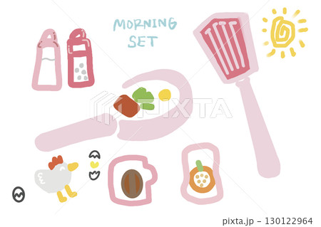 モーニングセットのシンプルなイラスト 130122964