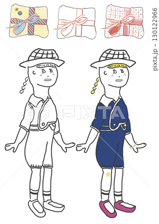 子供服を着た女の子の塗り絵 130122966