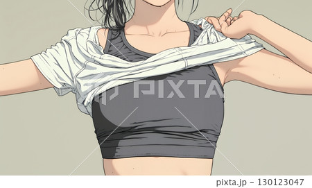 ウェストライン（腰回り）をチェックしている女性