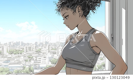 ウェストライン（腰回り）をチェックしている女性
