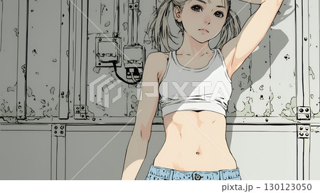 ウェストライン（腰回り）をチェックしている女性