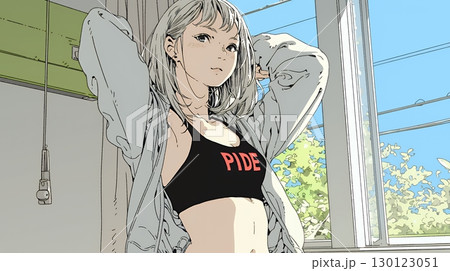 ウェストライン（腰回り）をチェックしている女性