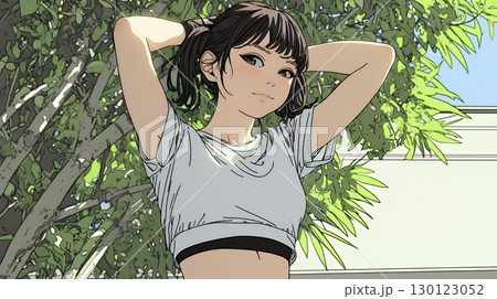 ウェストライン（腰回り）をチェックしている女性
