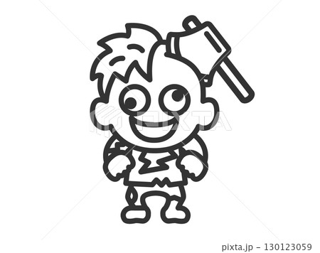 斧が刺さった、ゾンビのキャラクターのアイコン（線画）のイラスト 130123059