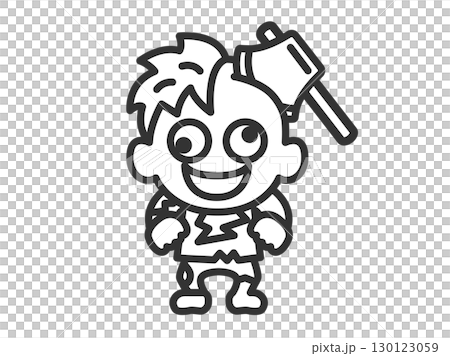 斧が刺さった、ゾンビのキャラクターのアイコン（線画）のイラスト 130123059