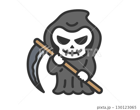 鎌を持った、死神のキャラクターのアイコン（線画カラー）のイラスト 130123065