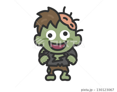 ゾンビのキャラクターのアイコン（線画カラー）のイラスト 130123067