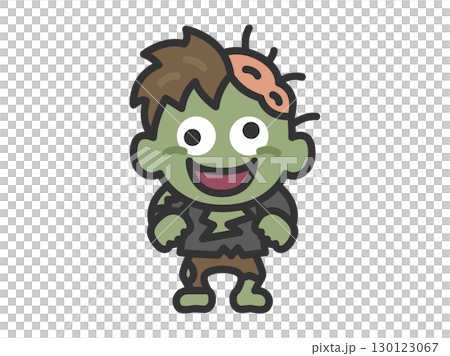 ゾンビのキャラクターのアイコン（線画カラー）のイラスト 130123067