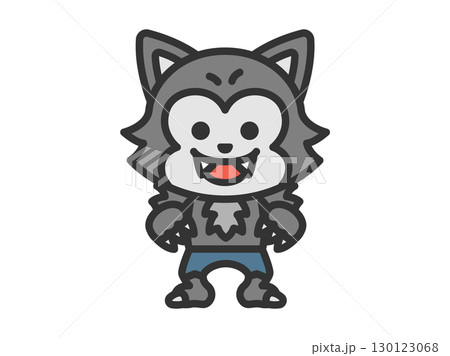 狼男のキャラクターのアイコン（線画カラー）のイラスト 130123068