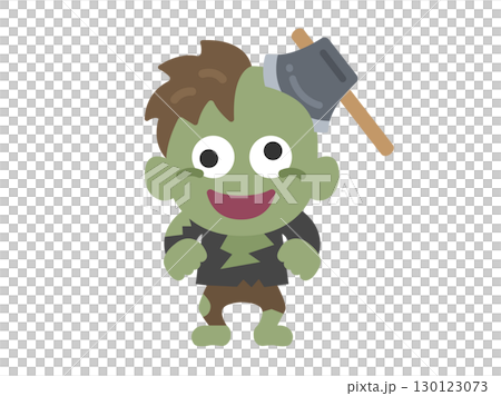 斧が刺さった、ゾンビのキャラクターのアイコンのイラスト 斧が刺さった、ゾンビのキャラクターのアイコンのイラスト 130123073