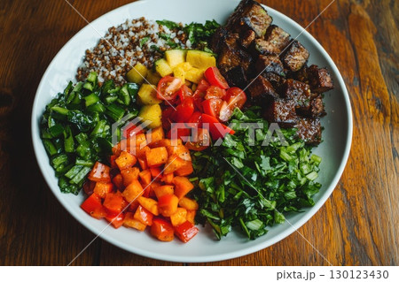 Vibrant Plant-Based Food on a Plate of fresh ingredients 130123430