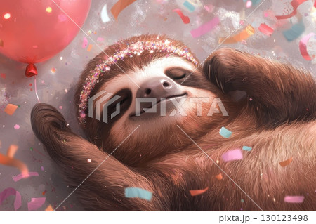 Happy Sloth with Sparkling Headband and Balloon 130123498