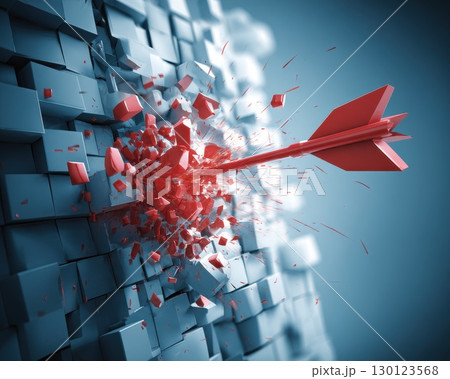 A red arrow is shot through a wall of blocks A red arrow is shot through a wall of blocks 130123568