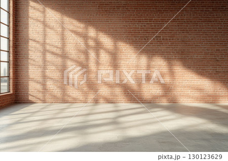Empty Panoramic Room with Red Brick Walls and Windows Empty Panoramic Room with Red Brick Walls and Windows 130123629