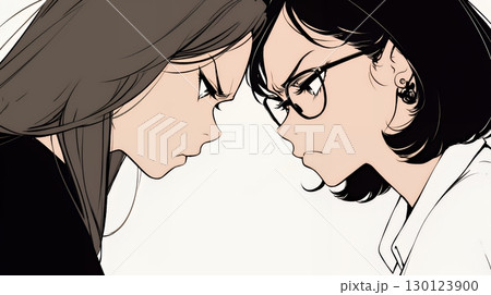 オフィスで言い争いをしているビジネスパーソン（シンプルな色使い）