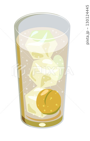 グラスに注いだ梅酒サワーのイラスト グラスに注いだ梅酒サワーのイラスト 130124445