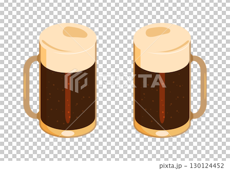 Illustration set of dark beer poured into a mug Illustration set of dark beer poured into a mug 130124452