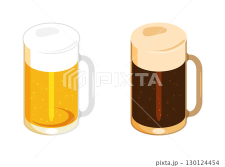 ジョッキに注いだビールと黒ビールのイラスト セット 右 ジョッキに注いだビールと黒ビールのイラスト セット 右 130124454