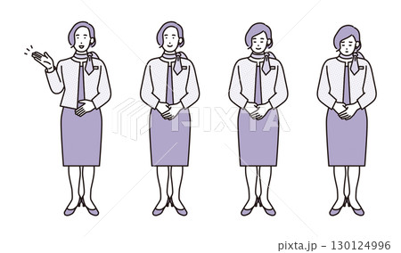 シンプル　イラスト　お辞儀をして挨拶をするインフォメーションの女性　人物 130124996