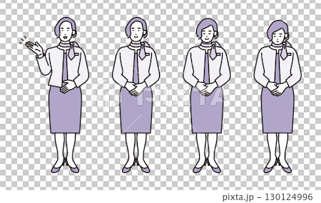 シンプル　イラスト　お辞儀をして挨拶をするインフォメーションの女性　人物 130124996
