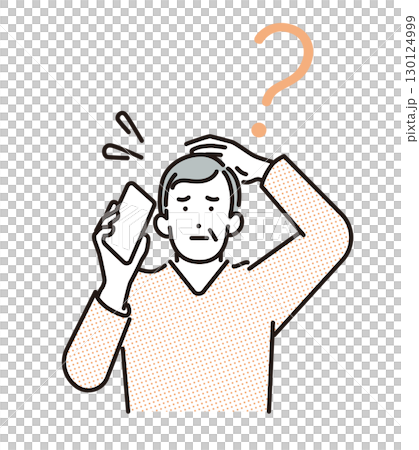 Simple illustration of a senior man in a hurry holding a smartphone Simple illustration of a senior man in a hurry holding a smartphone 130124999