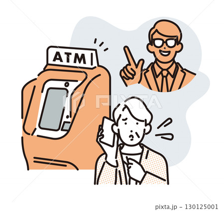 シンプル　イラスト　振り込め詐欺にあうシニアの女性　人物 130125001