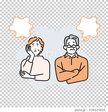 Simple illustration of a senior man and woman thinking 130125016