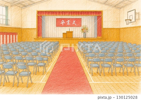 卒業式の花道と並ぶ椅子（無人） 130125028