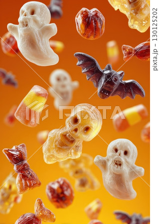 3D Halloween Candy Border with Gummy Ghosts and Skull Candies 130125202