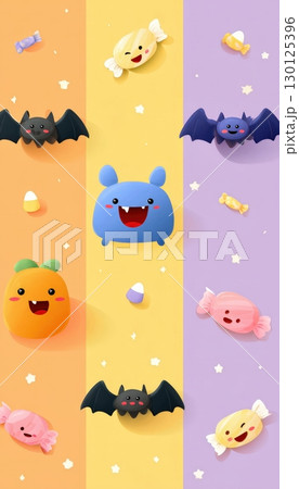 Cute Halloween Mobile Design with Bats, Candy Monsters, and Pumpkins 130125396