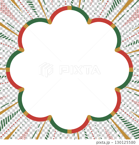 集中線とポップなフレームの背景素材、ポップなデザイン、クリスマスカラー、正方形サイズ 130125580