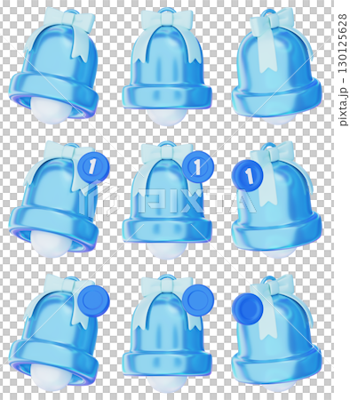 Cartoon Style Blue Bell with Ribbon 3D Icon 130125628